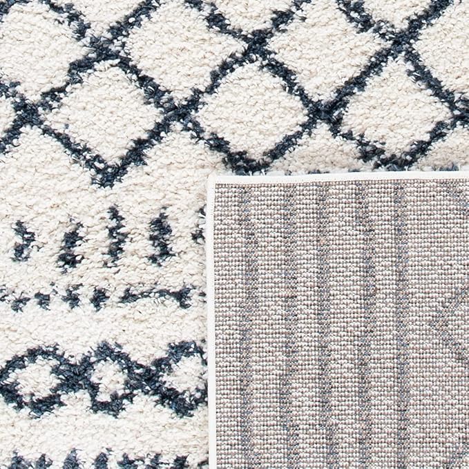 SAFAVIEH Arizona Shag Collection Accent Rug - 3'2" x 5', Ivory & Slate, Moroccan Design, Non-Shedding & Easy Care, 1.6-inch Thick Ideal for High Traffic Areas in Foyer, Living Room, Bedroom (ASG741M)