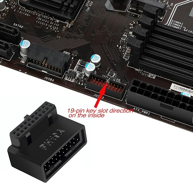 USB 19Pin/20Pin 90 Degree Male to Female L Turn Right Angle Extension Adapter(Up Angled)
