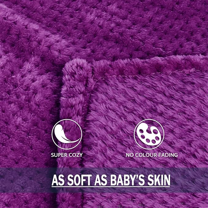 Exclusivo Mezcla Fleece Throw Blanket Extra Large, Super Soft and Warm Blankets for Couch, Sofa and Bed Waffle Textured, Cozy, Fuzzy and Lightweight (Purple, 50x70 Inches)