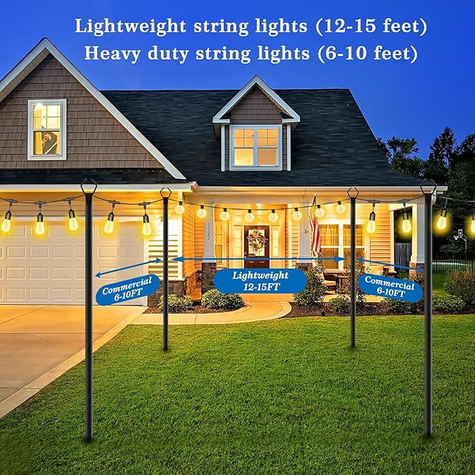 10 Pack 10Ft String Poles, Poles for Outside String Lights,Outdoor with Fork,Metal Poles Stand for Patio,Backyard,Deck