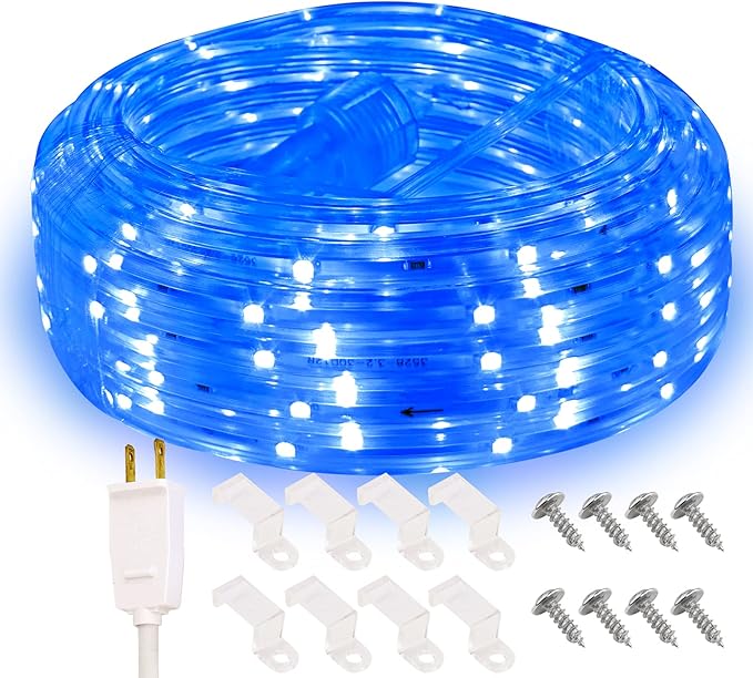 Blue Rope Lights, 16.4ft Waterproofe Flexible LED Strip Light, Indoor Outdoor Decorative Lighting for Home Christmas Holiday Garden Patio Party