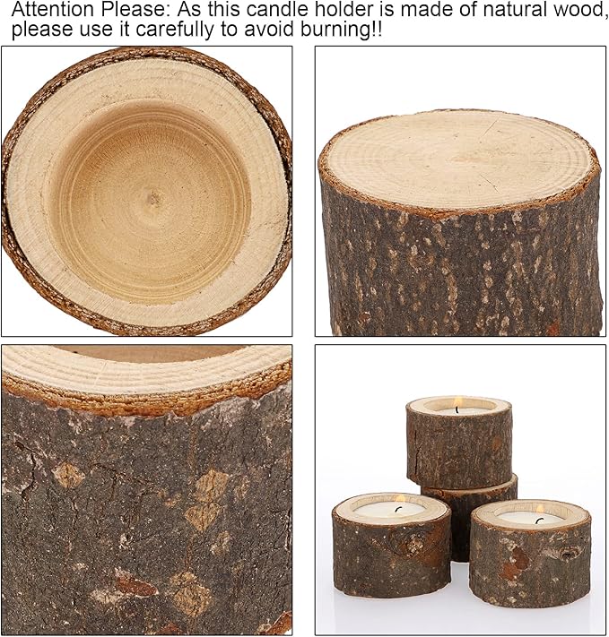 OwnMy Set of 24 Wooden Tea Light Candle Holders Votive Candle Holders, Rustic Wooden Pillar Candle Stands Vintage Tealight Holders Set Candle Centerpieces for Dining Table Wedding Party, 1.6" H