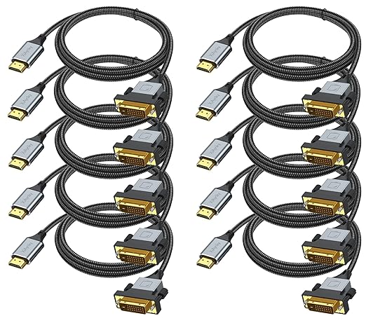 HDMI to DVI Adapter Cable 10-Pack, Bidirectional DVI to HDMI Cord Adapter Male to Male Support 1080P, 3D Comupter,Monitor,Game Console (10, Grey)