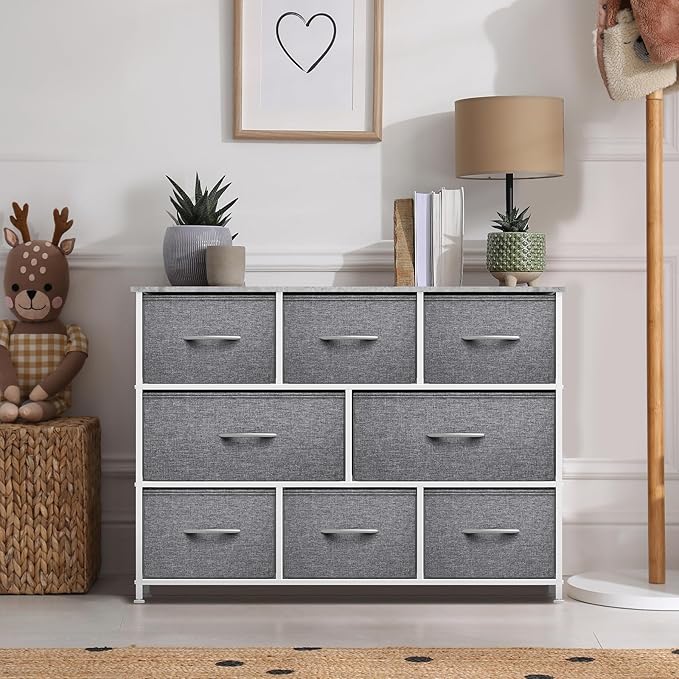 Sorbus Dresser with 8 Drawers - Chest Organizer Unit with Steel Frame Wood Top & Handle Easy Pull Fabric Bins for Clothes - Wide Storage Furniture for Bedroom, Hallway, Living Room, Nursery & Closet
