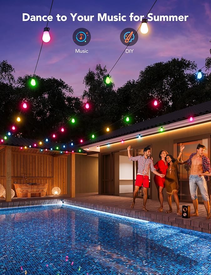 Govee Smart Outdoor String Lights H7021, RGBIC Warm White 96ft (2 Ropes of 48ft) LED Bulbs for Outdoor Decorations, WiFi Patio Lights Work with Alexa, Google, APP Control, IP65 Waterproof