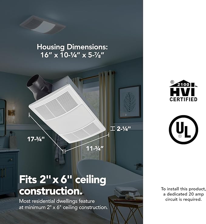 Broan-NuTone BHFLED110 PowerHeat Bathroom Exhaust Fan, Heater, and LED Light Combination, 110 CFM