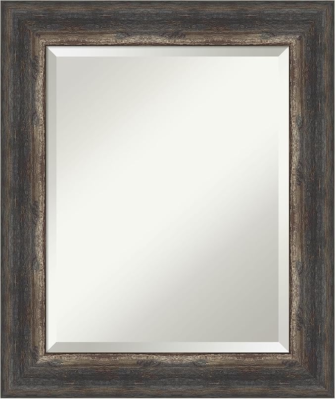Amanti Art Brown Bathroom Mirror for Over Sink, 25x21 Bark Rustic Char Rectangle Vanity Mirror, Small Country Rustic Frame, Hangs Horizonally and Vertically, Bathroom Wall Decor, Beveled Edge