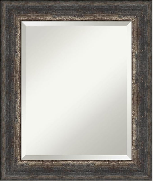 Amanti Art Brown Bathroom Mirror for Over Sink, 25x21 Bark Rustic Char Rectangle Vanity Mirror, Small Country Rustic Frame, Hangs Horizonally and Vertically, Bathroom Wall Decor, Beveled Edge