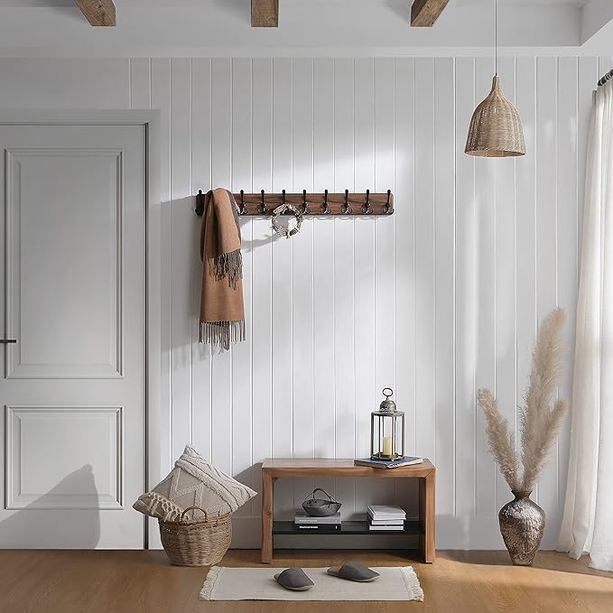 SKOLOO Rustic Large Wall Mounted Coat Rack-38.6'' Long Coat Rack for Wall, Pine Solid Wood Coat Rack Hook, Farmhouse Coat Hanger Wall Mount for Hanging Jacket Coat Hat, Pack of 2