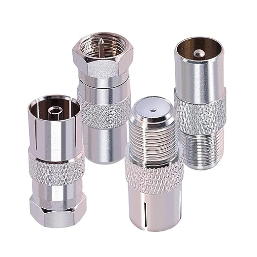 CNARIO 4Pcs F to TV Adapter, F Female/Male to TV Pal Male/Female Coax Coupler Coaxial Cable Connector Adapter Kit for FM Radio Antenna Coax Connector
