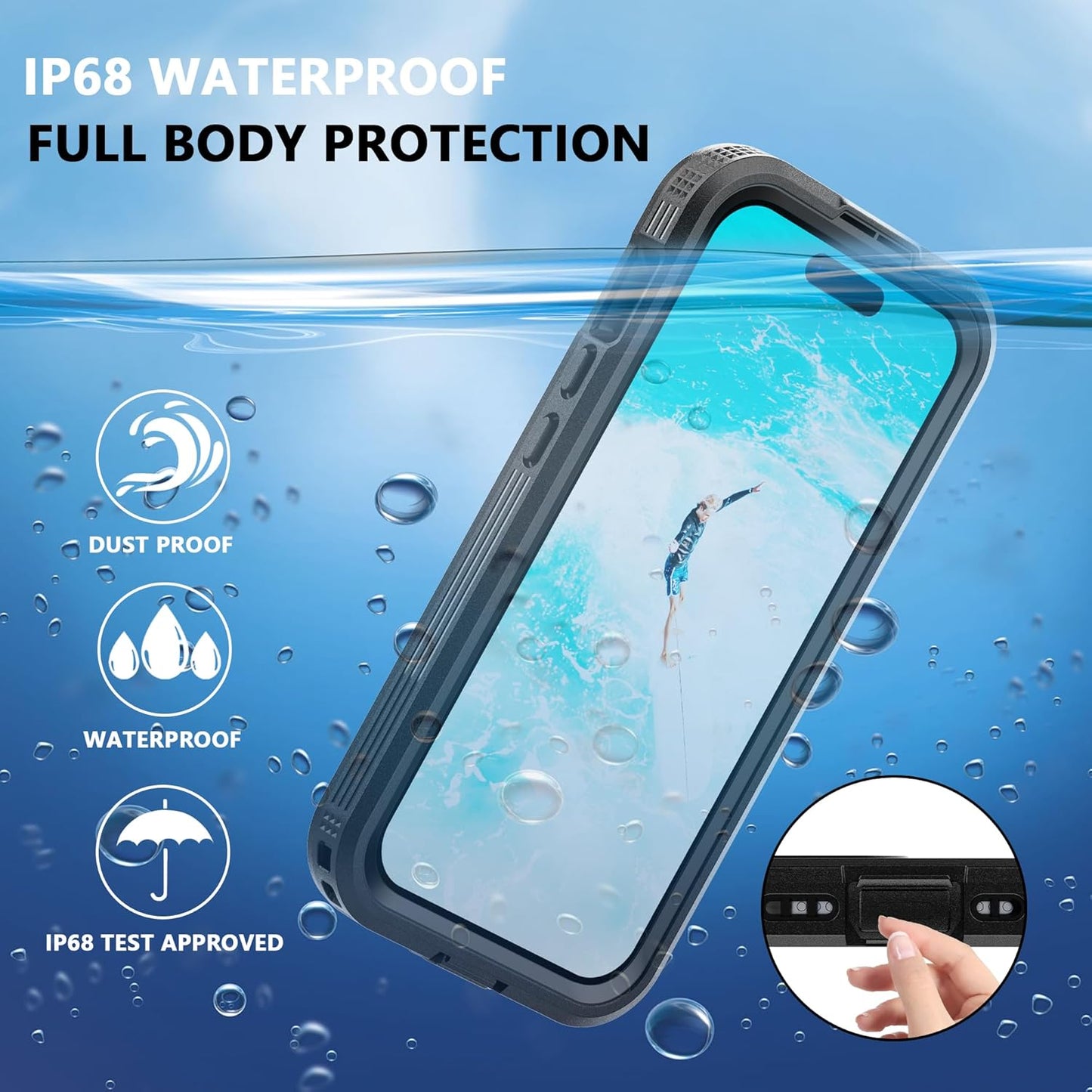 iPhone 15 Plus 5G Waterproof Case, Black, Hybrid Rugged, Shockproof, Magsafe Compatible, Full Body Protection, Lanyard,