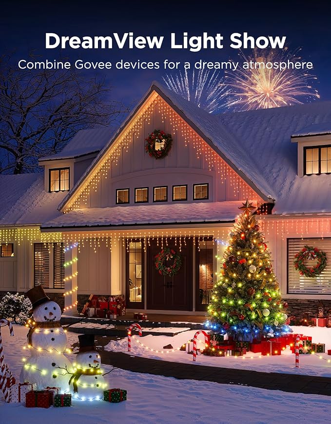 Govee Christmas Lights 2, RGBWIC 99FT 300LEDs Holiday String Lights with Shape Mapping Function, Smart LED Decoration for Indoor Outdoor Tree, 130+ Preset Scenes, Voice and APP Control, Clear Wire