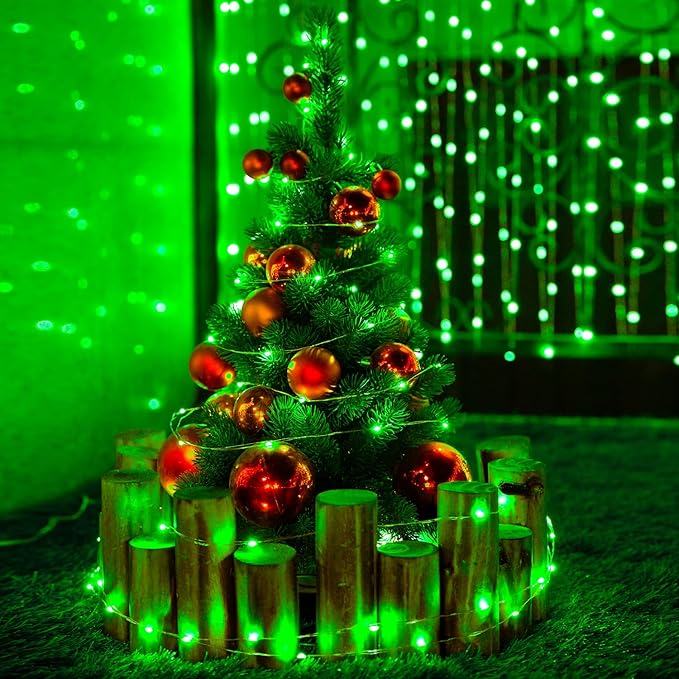 JMEXSUSS 2 Pack Green Fairy Lights Battery Operated, Total 400 LED 132ft Twinkle String Lights with Remote, 8 Modes Christmas Lights for Tree Fireplace Bedroom Indoor Outdoor Halloween Xmas Decor