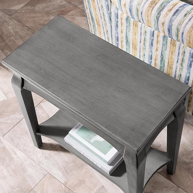 Stratus Solid Wood Narrow Side End Table with Shelf, Smoke Gray, Perfect for Living Rooms, Bedrooms, and Small Spaces – Leick Home, 22005-GR
