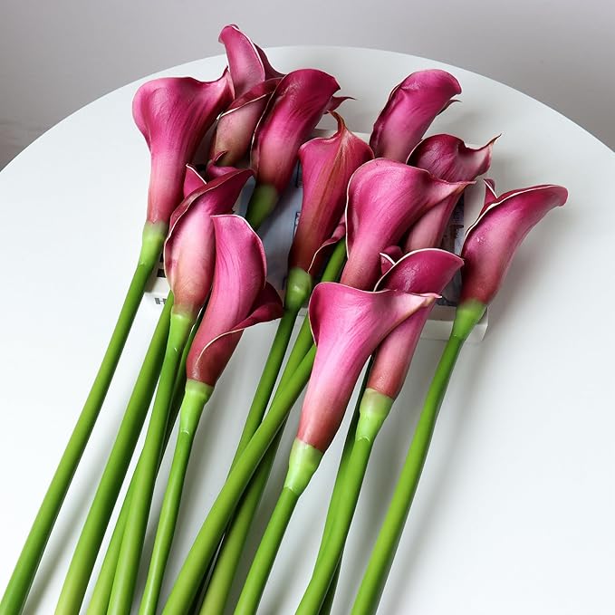 grtefhu 12 Piece 26" Purple Calla Lily Artificial Flowers,Real Touch Long Stem Faux Calla Lillies for Tall Vases,Indoor Wedding Office Home Decor