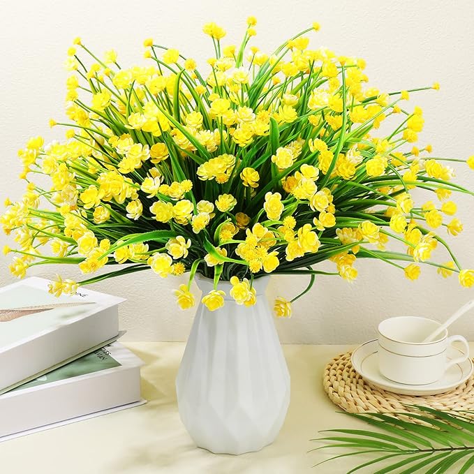 Hoteam 40 Bundles Fall Outdoor Artificial Flowers Plants Uv Resistant Outside Faux Flowers Plastic Fake Plants Outdoor Summer Four Seasons Decoration Shrubs Garden Porch, Yellow