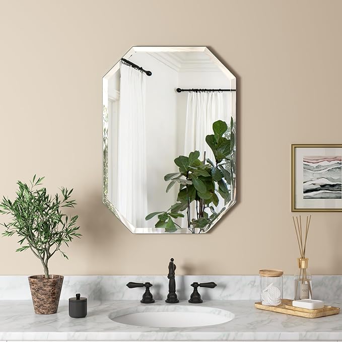 Silver Wall Mirror-Beveled Edge Frameless Mirror for Bathroom, Vanity, Bedroom, Rectangle Mirrors （20X28inch）