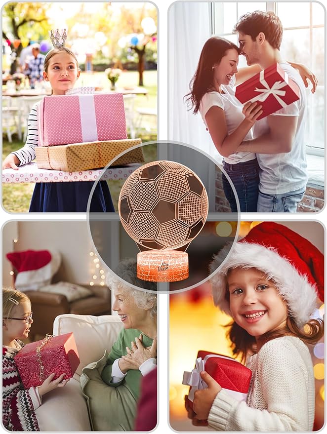 Nice Dream Soccer Night Light for Kids, 3D Illusion Night Lamp, 16 Colors Changing with Remote Control, Kids Room Decor, Toys Gifts for Children Boys Girls