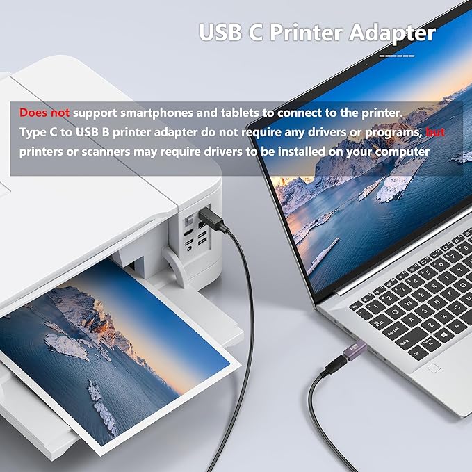 SinLoon 2 Pack USB C to USB B Adapter Type C to MIDI Convert Connector Type C Male to USB B Female Printer Adapter for Eectric Piano DAC,Synthesizer,DJ Controller,Keyboard,Printer (90 Degree)
