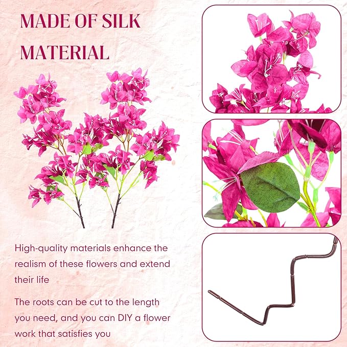 30 Pack Artificial Bougainvillea Floral 38" Silk Long Stem Bougainvillea Plants Hanging Table Centerpiece for Home Wedding Indoor Outdoor Decorations (Rose Purple)