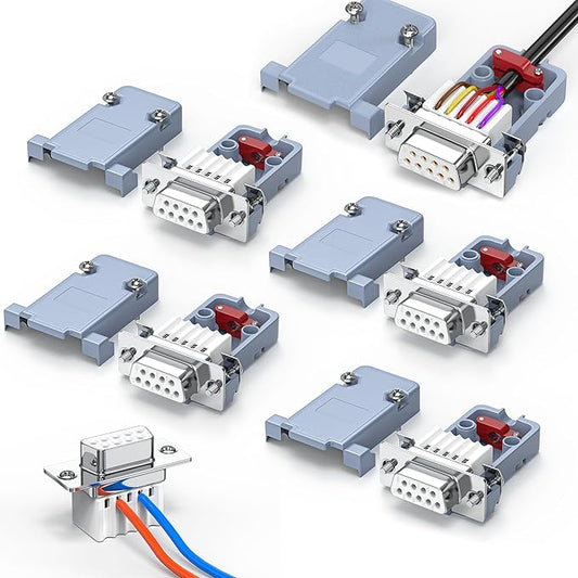 5Pack DB9 Breakout Connector Female, RS232/RS485 Serial adapters,D-SUB 9-pin Female to ScrewTerminal Connector Signal Module with Shell