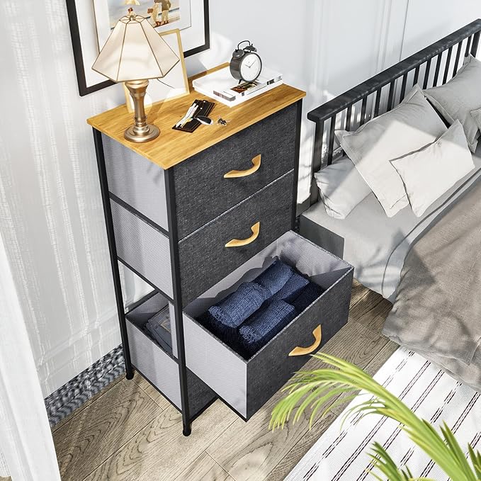 YITAHOME Storage Tower with 4 Drawers - Fabric Dresser, Organizer Unit for Bedroom, Living Room, Closets - Sturdy Steel Frame, Easy Pull Fabric Bins & Wooden Top