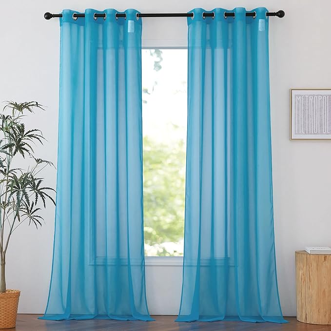 NICETOWN Voile Sheer Teal Curtains 96 inches Long 2 Panels Set, Grommet Casual Window Treatments with Light Filtering Airy & Elegant for Bedroom/Living Room, W54 x L96