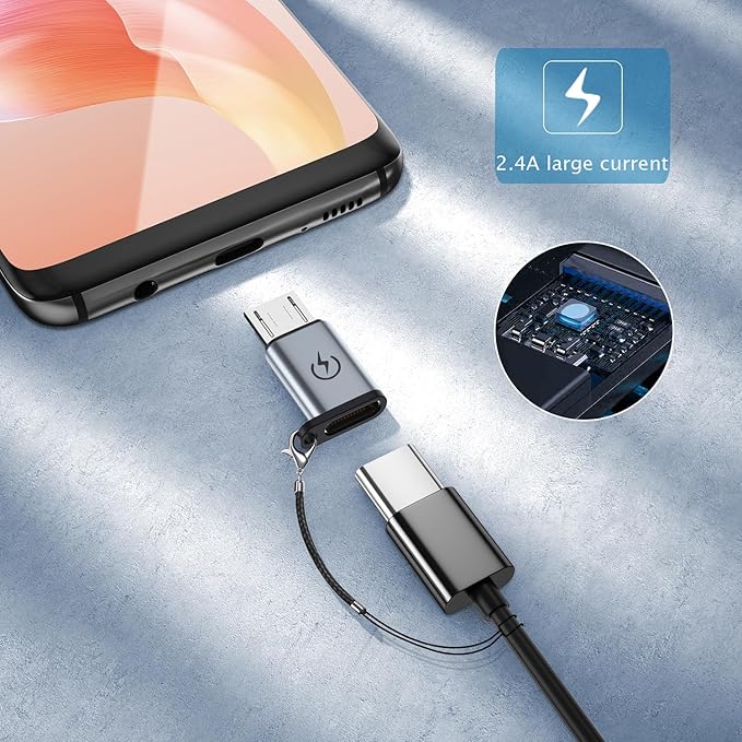 USB C to Micro USB Adapter (4 Pack), USB Type C Female to Micro USB Male Converter Compatible with Samsung Galaxy S6/S7 Edge, LG Nexus 4/5/6 and More Micro USB Devices (Grey)