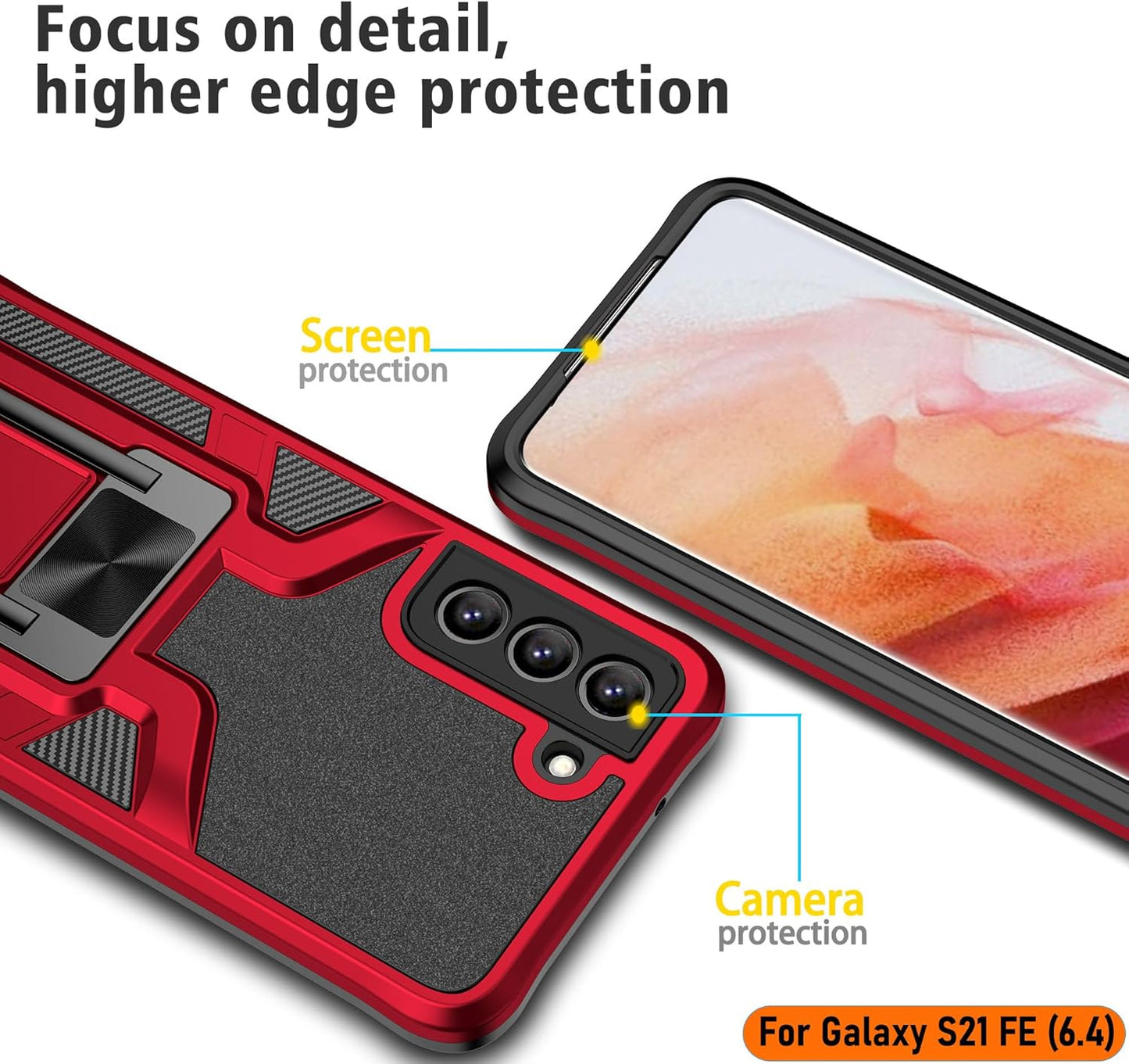 LMDAMZ Galaxy S21 FE 5G Case, Anti-fall Heavy Duty Military Grade Shockproof Kickstand, 6.4 Inch-Red
