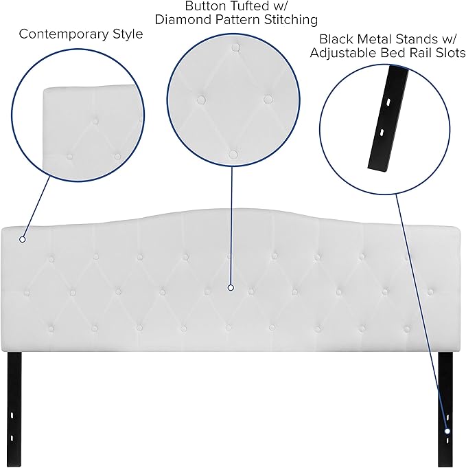 Flash Furniture Cambridge Tufted Upholstered King Size Headboard in White Fabric