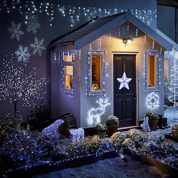 Toodour Christmas Icicle Lights Outdoor, 612 LED 50ft 8 Modes Fairy Icicle String Light with 102 Drops, Led Christmas Lights Twinkle for Holiday, Party, Wedding, Eaves, Xmas Decorations (White)