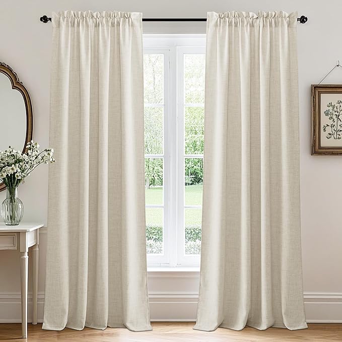 RYB HOME Curtains & Drapes Linen Sheer, Light Filtering Curtains 63 inches Long, Weave Textured/Rod Pocket, Cream Colored, W 52 x L 63 inches, 2 Panels Set