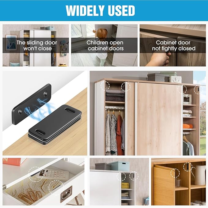Ultra Thin Cabinet Magnets Door Catch, Adhesive Drawer Latch,Cabinet Magnetic Catch for Kitchen,Closet Door,Cupboard Wardrobe,Sliding Closure,No-Gap Design (White 4PCS)