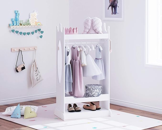 UTEX Kid’s See and Store Dress-up Center, Costume Closet for Kids, Open Hanging Armoire Closet, Pretend Storage, Costume Dresser(White)