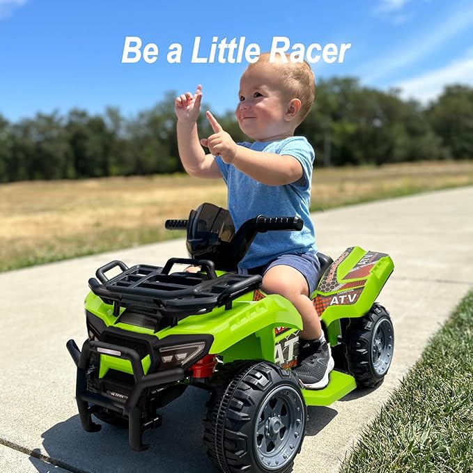 Kids ATV 4 Wheeler, 6V Ride-On Toy for Toddlers 1-3 Boys & Girls with Music, Forward & Reverse - Green