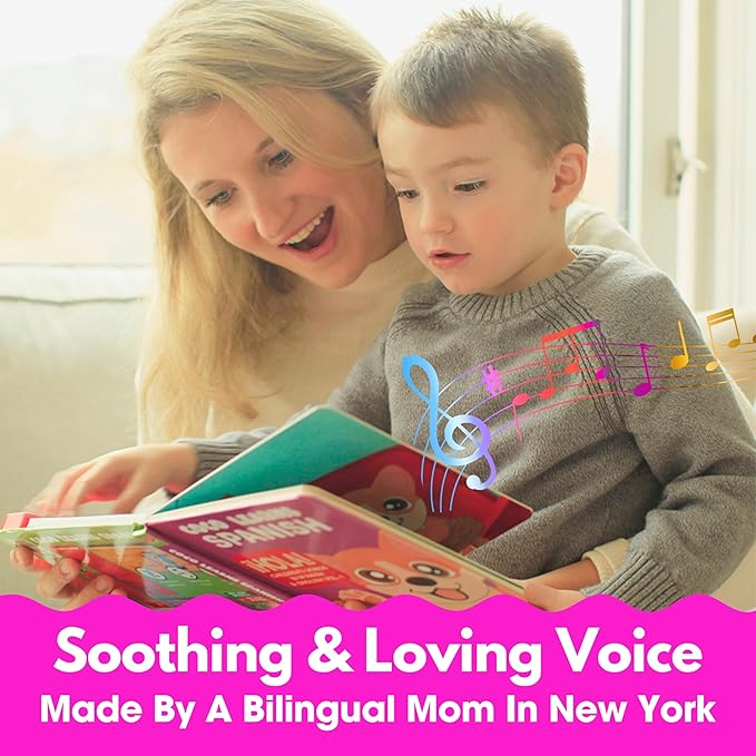 Musical Spanish Books for Kids 1-3, Spanish English Toys for Babies & Toddlers 1-3, Baby & Toddler Spanish Books, Bilingual Learning Toys 1 Year Old, Libros Infantiles en Español