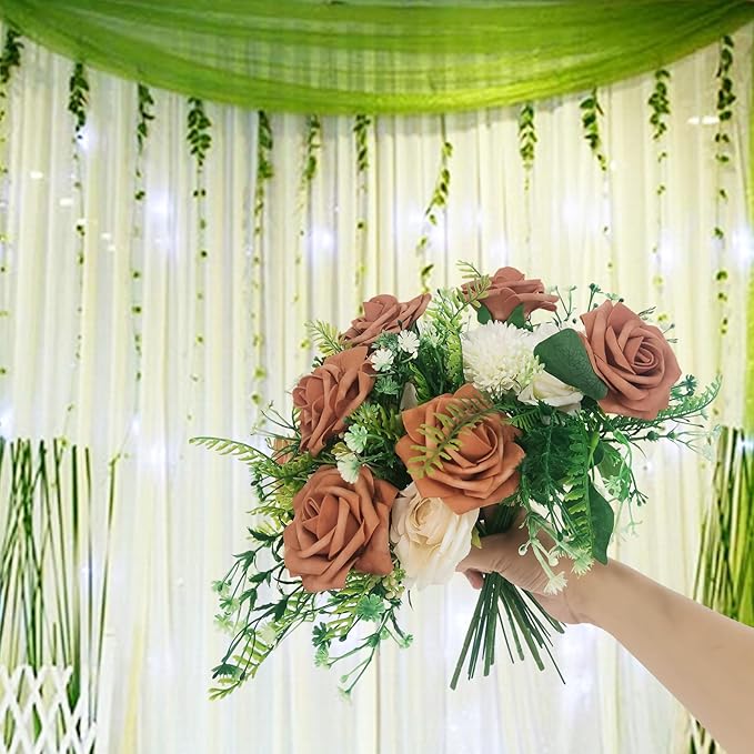 Artificial Rose Flowers 25pcs, Orange Foam Fake Rose Faux Flower for Wedding Bouquets Bridal Shower Centerpieces Floral Arrangements Home Decorations Party Backdrops Table
