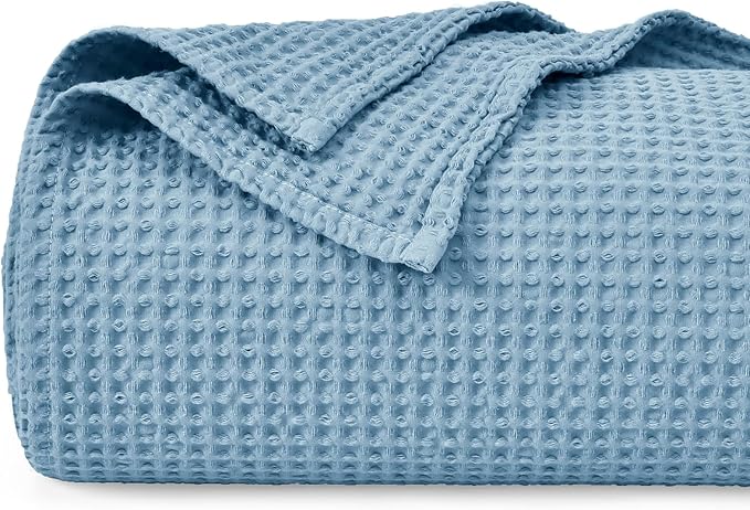PHF 100% Cotton Waffle Weave Blanket Twin Size for Bed,Snag Proof Lightweight Breathable Moisture-Wicking Throw for Couch,Great for Layering in Cold Weather,Machine Washable,Home Decor Gift-Dusty Blue