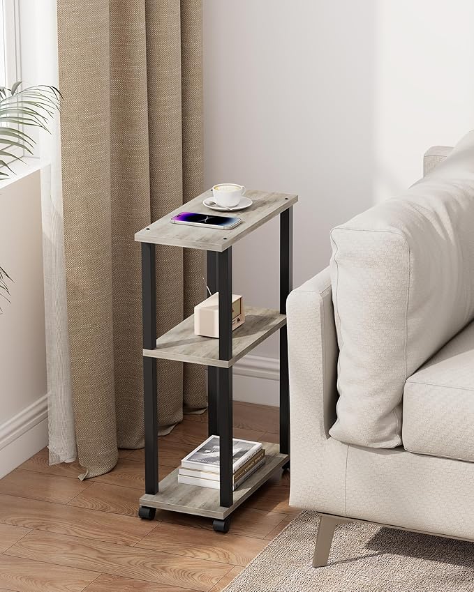 TUTOTAK Small Side Table, Narrow End Table, Bedside Table, Couch Side Table with Wheels for Living Room or Bedroom, Greige TB01BG061