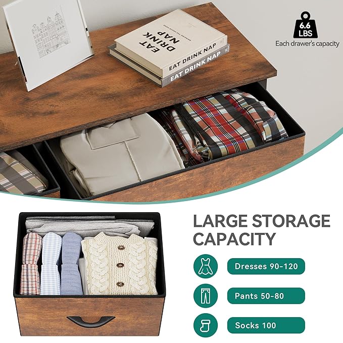 YITAHOME 8 Drawers Fabric Dresser, Wide Storage Tower Cabinet, Organizer for Bedroom, Living Room, Hallway, Closet, Sturdy Steel Frame, Wooden Top, Easy-to-Pull Fabric Bins (Earthy Brown)