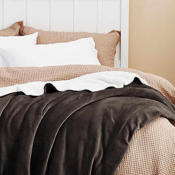 Bedsure GentleSoft Sherpa Fleece Throw Blanket Twin Size for Couch - Thick and Warm Throw for Women and Men, Soft Fuzzy Plush Twin Blanket for Winter, Brown, 60x80 Inches