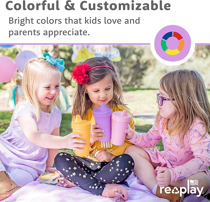 Re-Play Sippy Cups for Toddlers - 10 Oz. Reusable Spill Proof Cups for Kids, Dishwasher/Microwave Safe - Made in USA - Set of 4-3.13" x 6.25" - Tulip