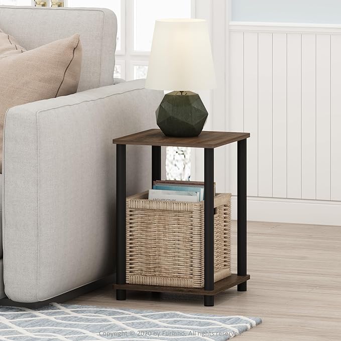 FURINNO Turn-N-Tube Haydn 2-Pack End Table, Walnut/Brown