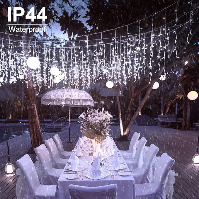 Brightown Icicle Lights Outdoor: 2 Packs, 132Ft with 276 Drops, 1472 LED Icicle Lights with Timer for House Eaves and Wedding, Pure White