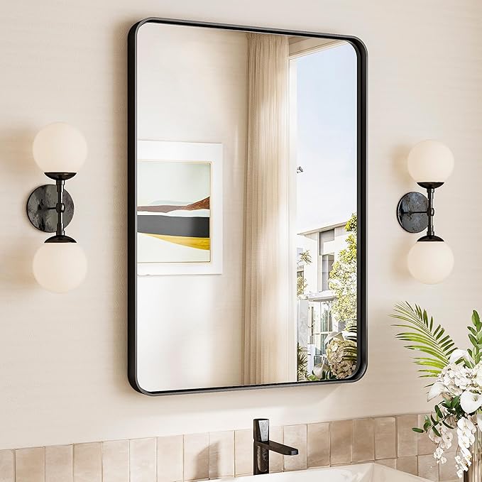 TokeShimi Black Bathroom Mirror 22x30,HD Tempered Glass,Matte Black Bathroom Vanity Mirror for Over Sink,Seamless Aluminum Framed Mirror Wall(Horizontal/Vertical)