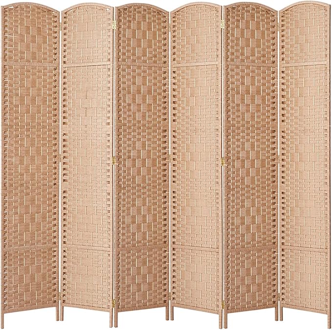 Rose Home Fashion Room Divider, 6 ft Tall Room Dividers and Folding Privacy Screens, 16in Privacy Screen 6 Panel Natural Space Temporary Wall Foldable Partition Separation