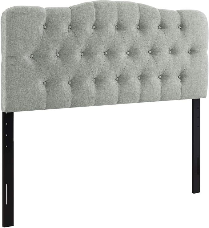 Modway Annabel Tufted Button Linen Fabric Upholstered Queen Headboard in Gray