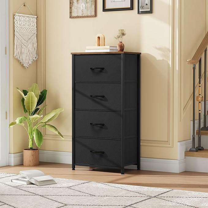 DWVO Dresser with 4 Drawers - Fabric Storage Tower, Organizer Unit for Room, Living Room, Hallway, Closets