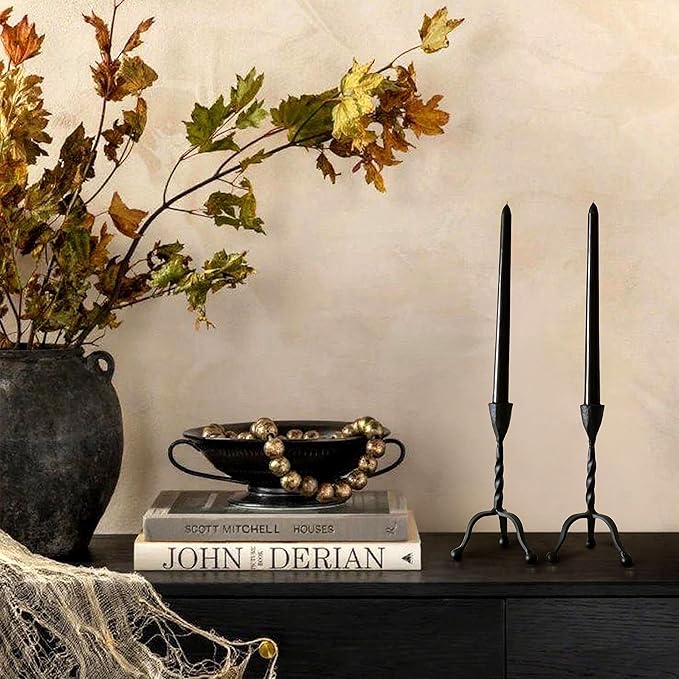 Black Taper Candle Holder Set of 2,Vintage Candle Sticks Holder Decor,Wrought Iron Candle Holder for Table Centerpiece,Halloween,Wedding,Christmas