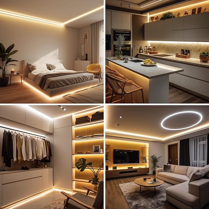 COB LED Strip Light Warm White, High Bright LED Strips with 2400LEDs, RF Remote and UL Power Supply, 3000K Dimmable LED Lights for Bedroom, Kitchen, DIY Home Decoration